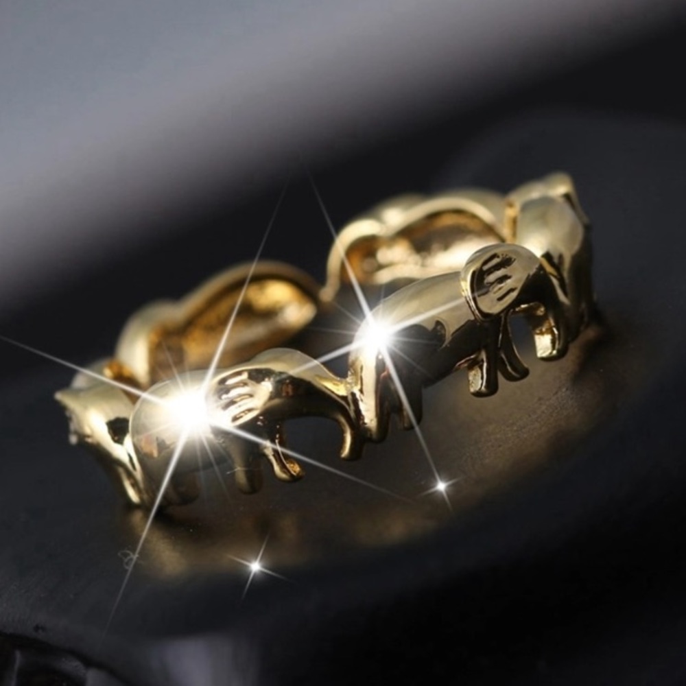 NEW Yellow Gold Lucky Elephant Eternity Band Ring - Picture 4 of 4